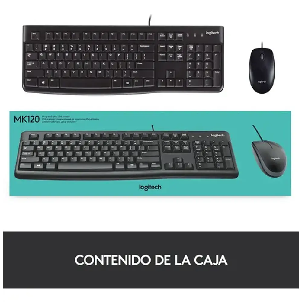 Kit De Teclado Y Mouse Logitech Mk120 Español Latinoamericano De Color Negro