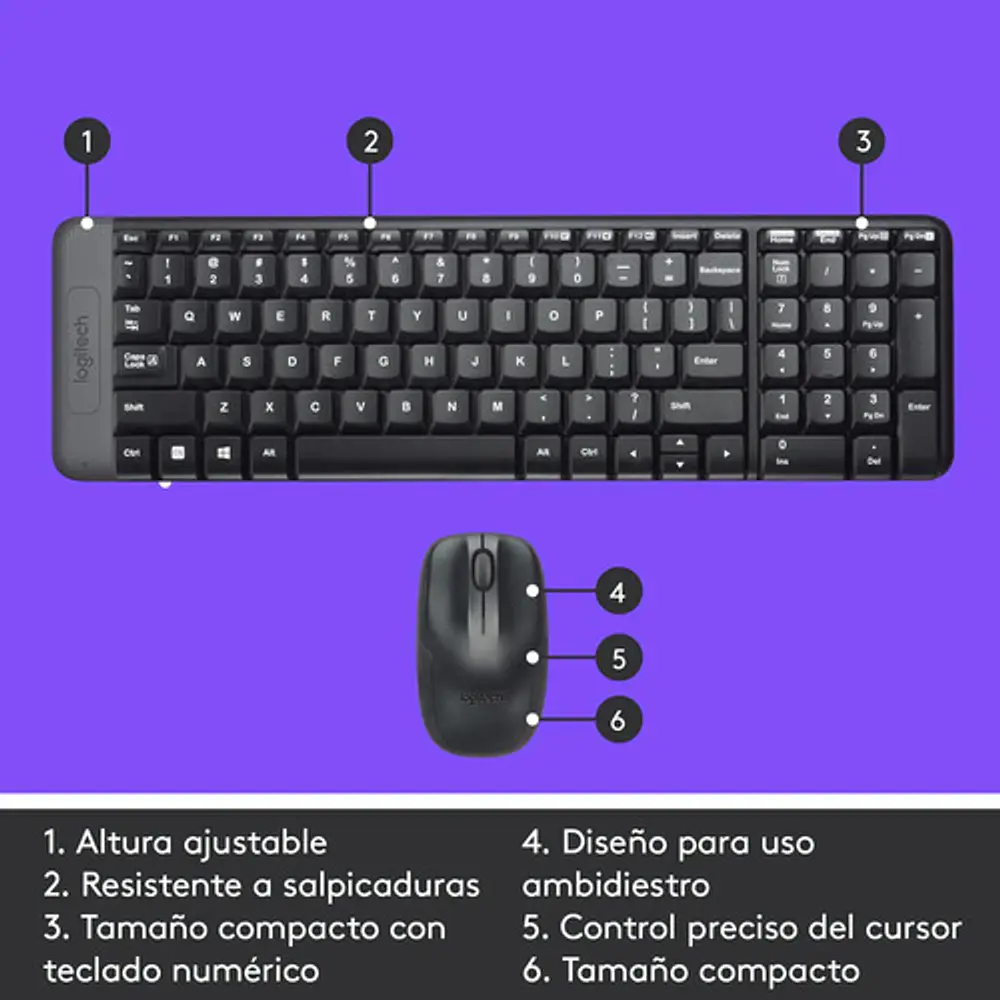 Kit teclado y mouse inalámbrico Logitech MK220 español negro