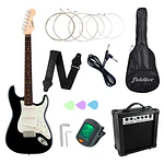 Guitarra Eléctrica Negra + Amplificador Negro Diestro Madera Fiddler