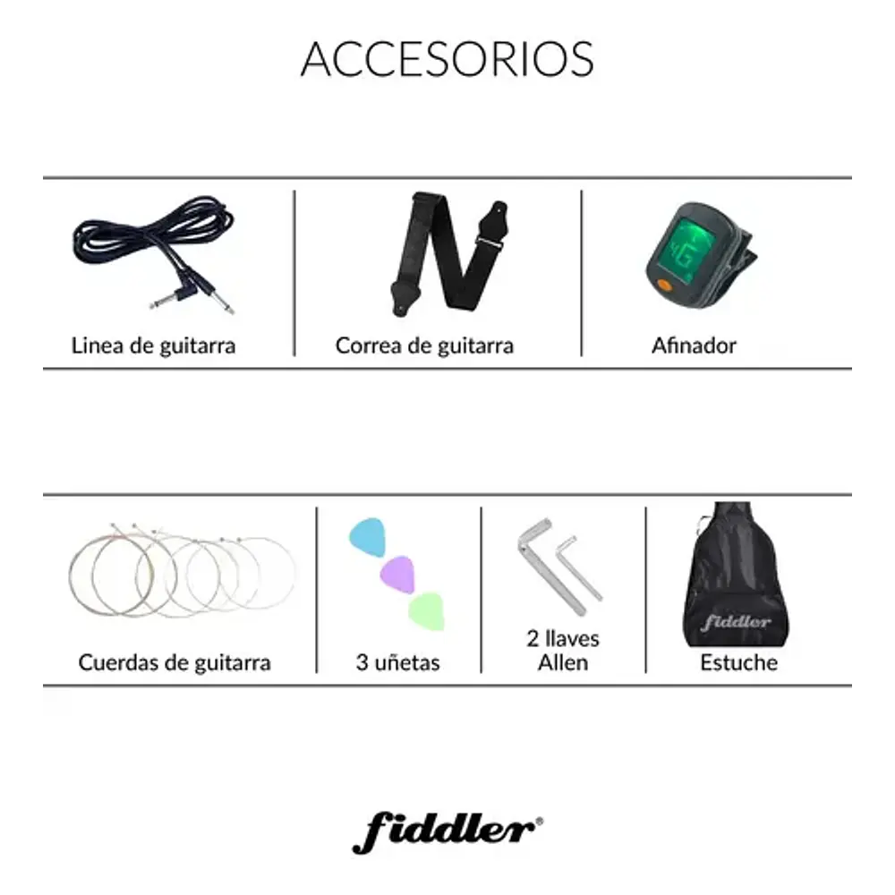 Guitarra Eléctrica Negra + Amplificador Negro Diestro Madera Fiddler