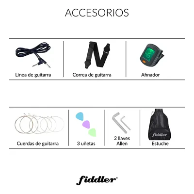 Guitarra Eléctrica Negra + Amplificador Negro Diestro Madera Fiddler