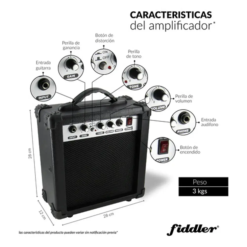 Guitarra Eléctrica Negra + Amplificador Negro Diestro Madera Fiddler