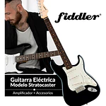 Guitarra Eléctrica Negra + Amplificador Negro Diestro Madera Fiddler