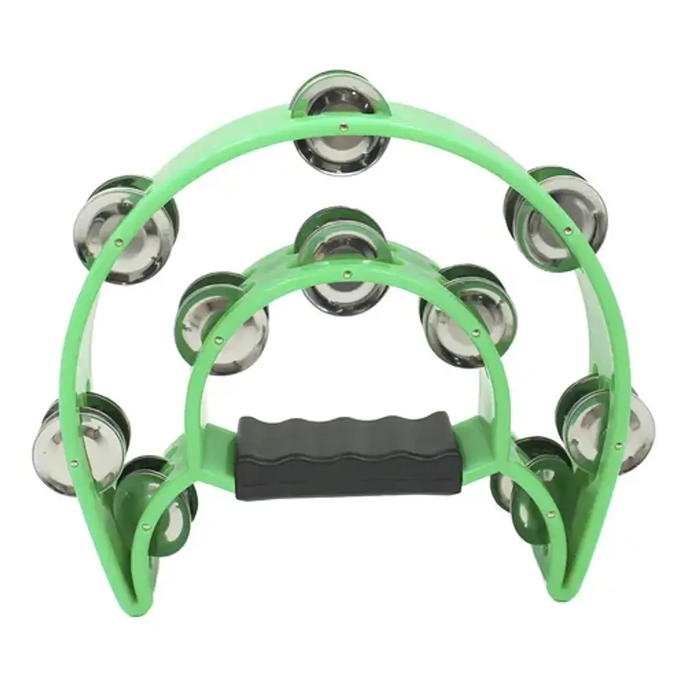 Pandero Musical Media Luna Hendrix Doble Fila Verde 20x20cm 40 Sonajas