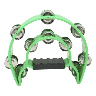 Pandero Musical Media Luna Hendrix Doble Fila Verde 20x20cm 40 Sonajas