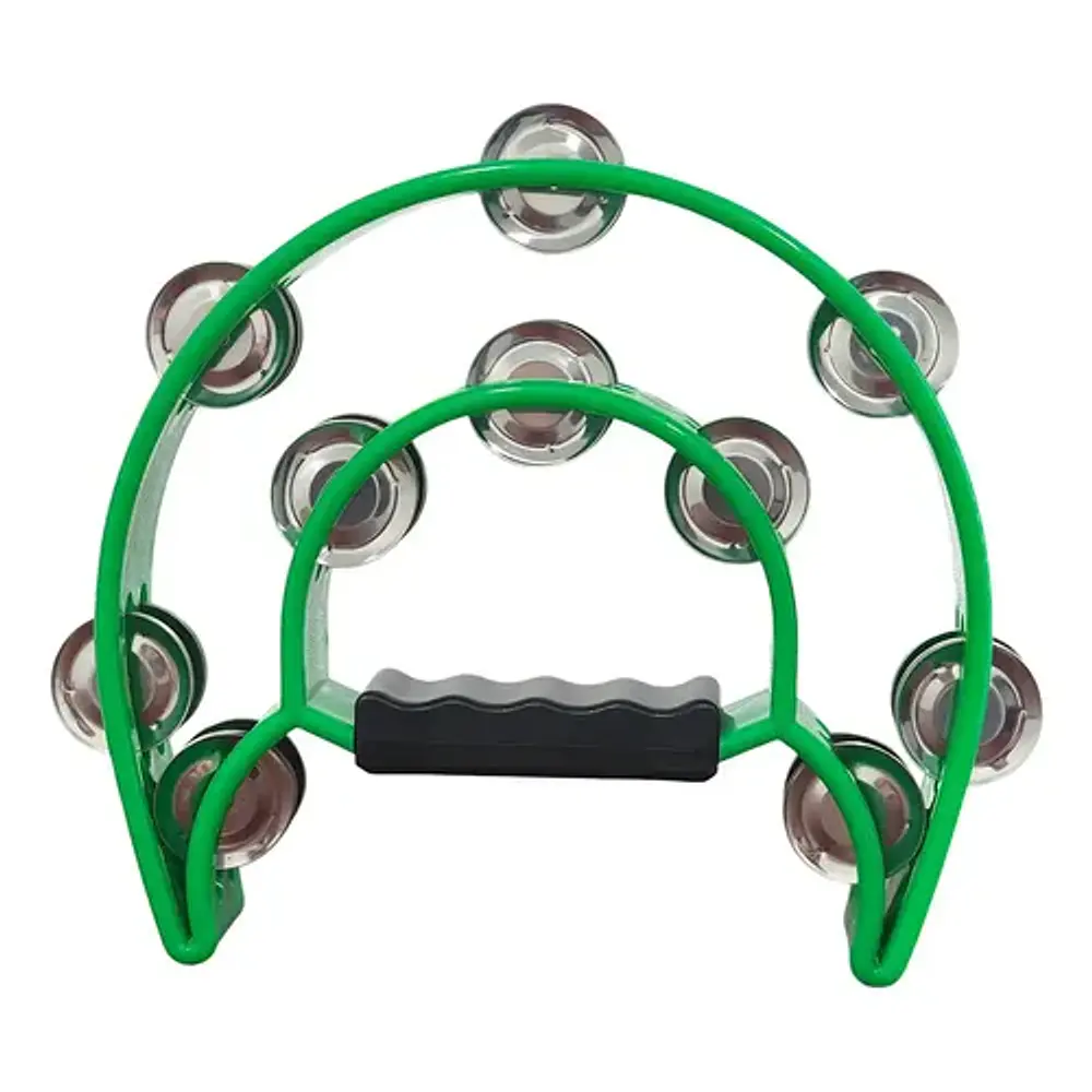 Pandero Musical Media Luna Hendrix Doble Fila Verde 20x20cm 40 Sonajas