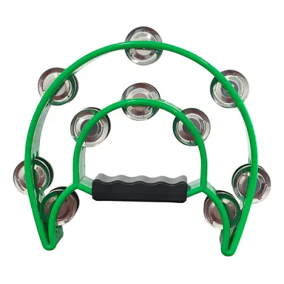 Pandero Musical Media Luna Hendrix Doble Fila Verde 20x20cm 40 Sonajas
