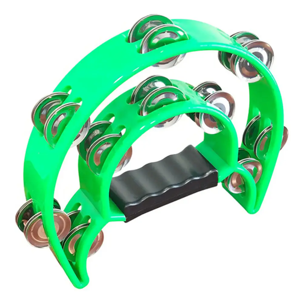 Pandero Musical Media Luna Hendrix Doble Fila Verde 20x20cm 40 Sonajas