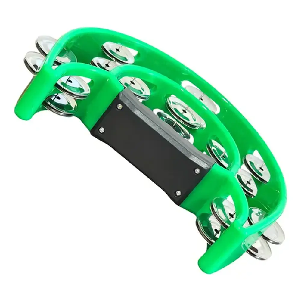 Pandero Musical Media Luna Hendrix Doble Fila Verde 20x20cm 40 Sonajas