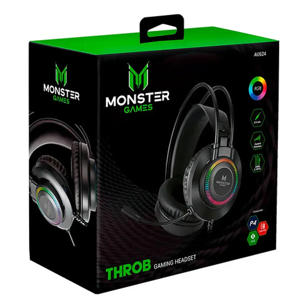 Audifono Gamer Monster Throb Rgb Ps4/ X-one/ Switch Color Negro
