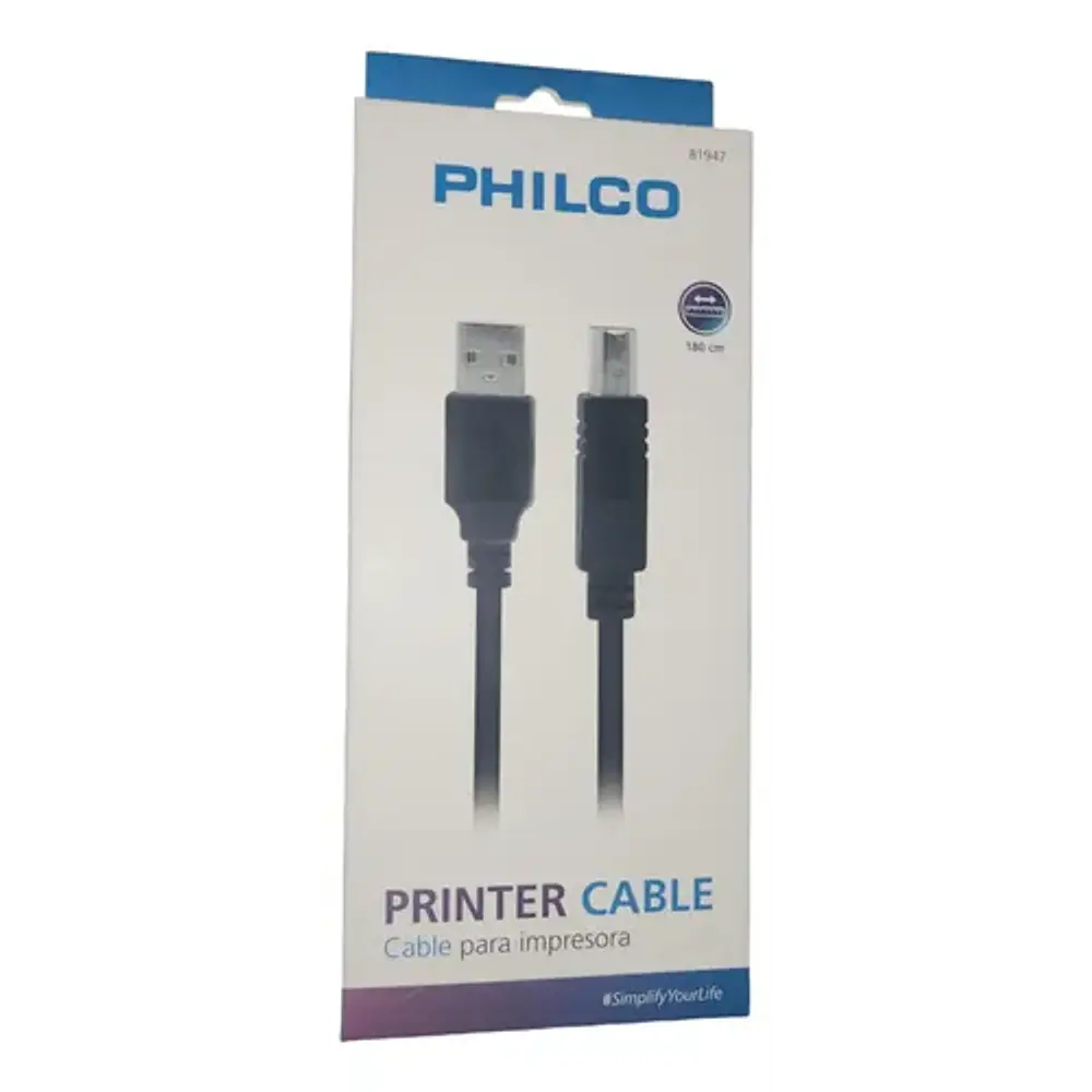 Cable Para Impresora 1.8 Mts Philco Color Negro