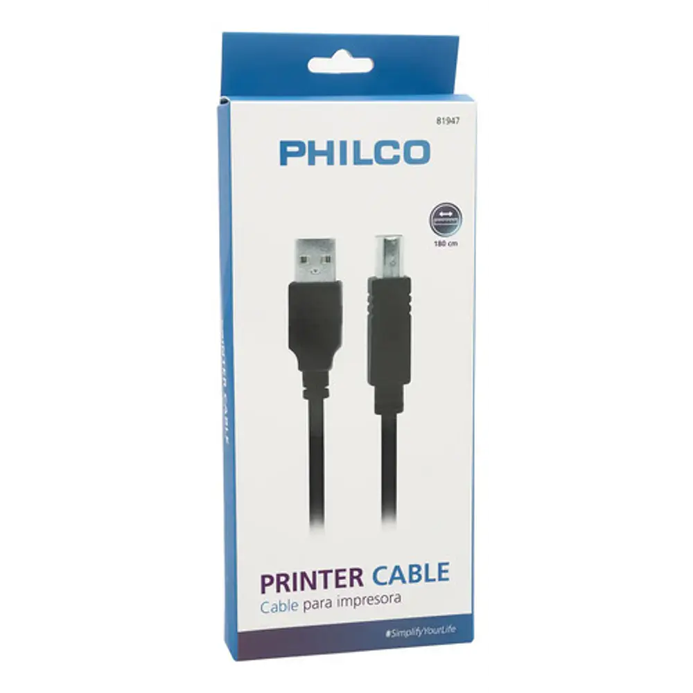 Cable Para Impresora 1.8 Mts Philco Color Negro