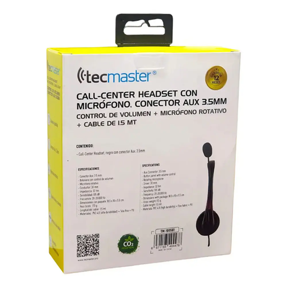 Auriculares call center Tecmaster TM-100561 con micrófono negros