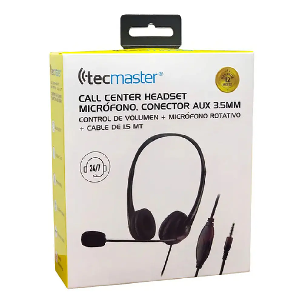 Auriculares call center Tecmaster TM-100561 con micrófono negros