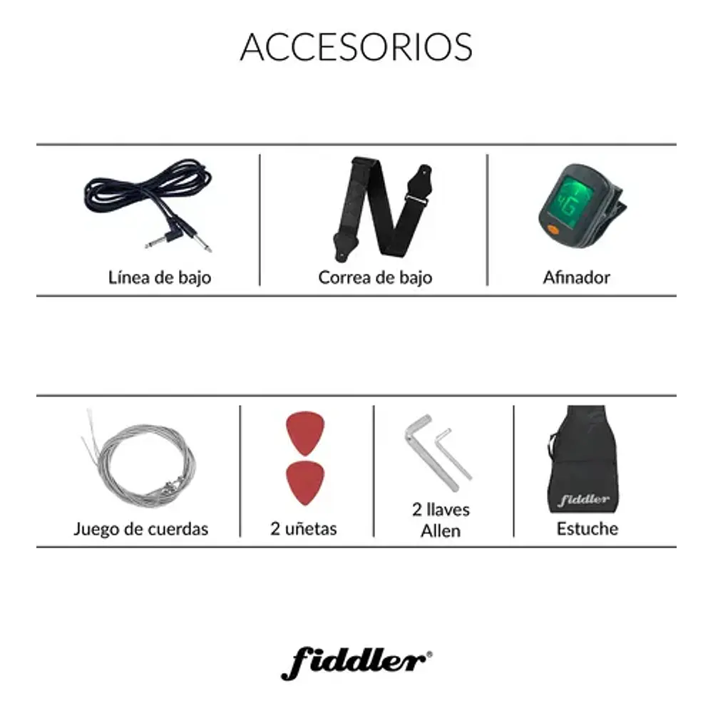 Bajo Eléctrico Azul Fiddler + Amplificador 20w Azul Azul Brillante 4 Diestro Laqueado