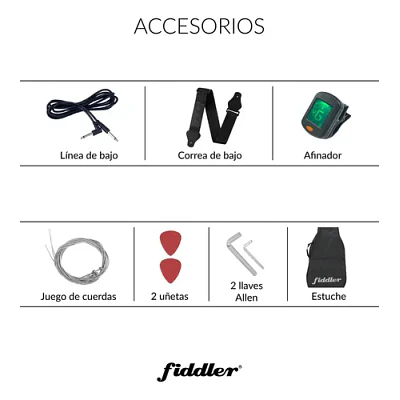 Bajo Eléctrico Azul Fiddler + Amplificador 20w Azul Azul Brillante 4 Diestro Laqueado