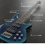Bajo Eléctrico Azul Fiddler + Amplificador 20w Azul Azul Brillante 4 Diestro Laqueado