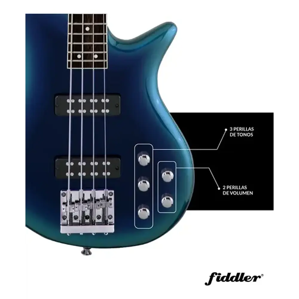 Bajo Eléctrico Azul Fiddler + Amplificador 20w Azul Azul Brillante 4 Diestro Laqueado