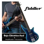 Bajo Eléctrico Azul Fiddler + Amplificador 20w Azul Azul Brillante 4 Diestro Laqueado