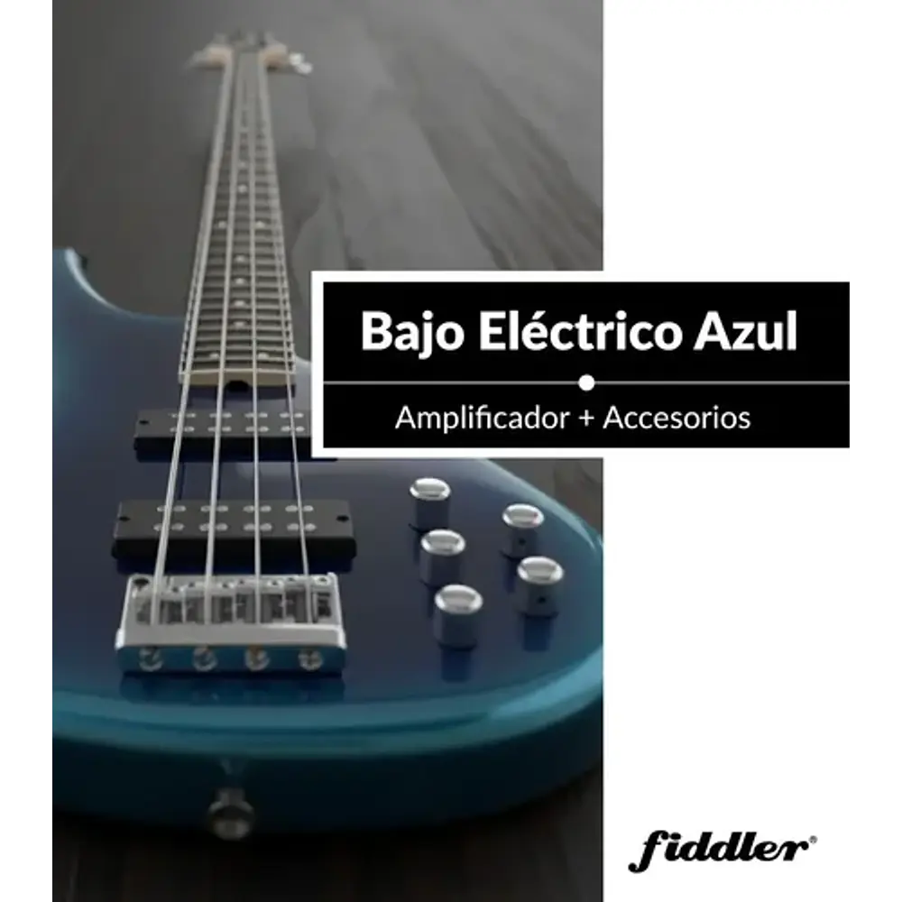 Bajo Eléctrico Azul Fiddler + Amplificador 20w Azul Azul Brillante 4 Diestro Laqueado