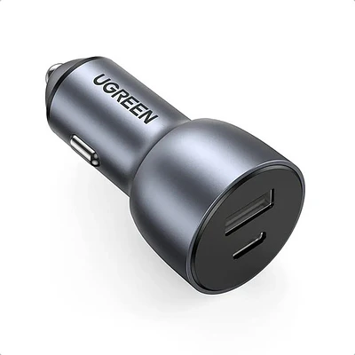 Cargador Auto Dual Ugreen 42w Max, Tipo-c 30w / Usb A 12w Gris
