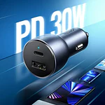 Cargador Auto Dual Ugreen 42w Max, Tipo-c 30w / Usb A 12w Gris