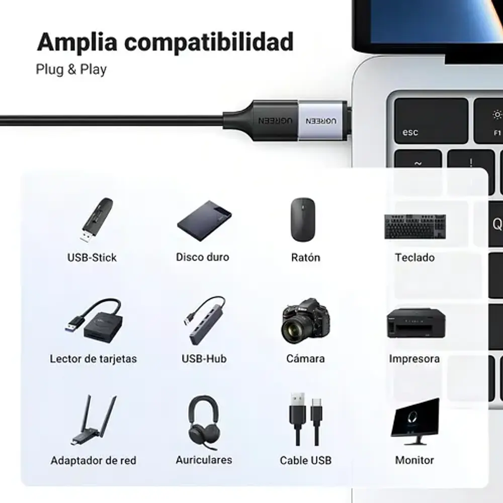 Adaptador OTG Ugreen US270 USB-C 3.1 a USB-A 3.0 de aluminio