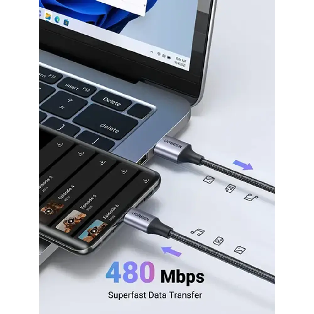Cable Usb-c / Usb-a Datapower 3a Max 1 Metro Reforzado Negro Ugreen Us288