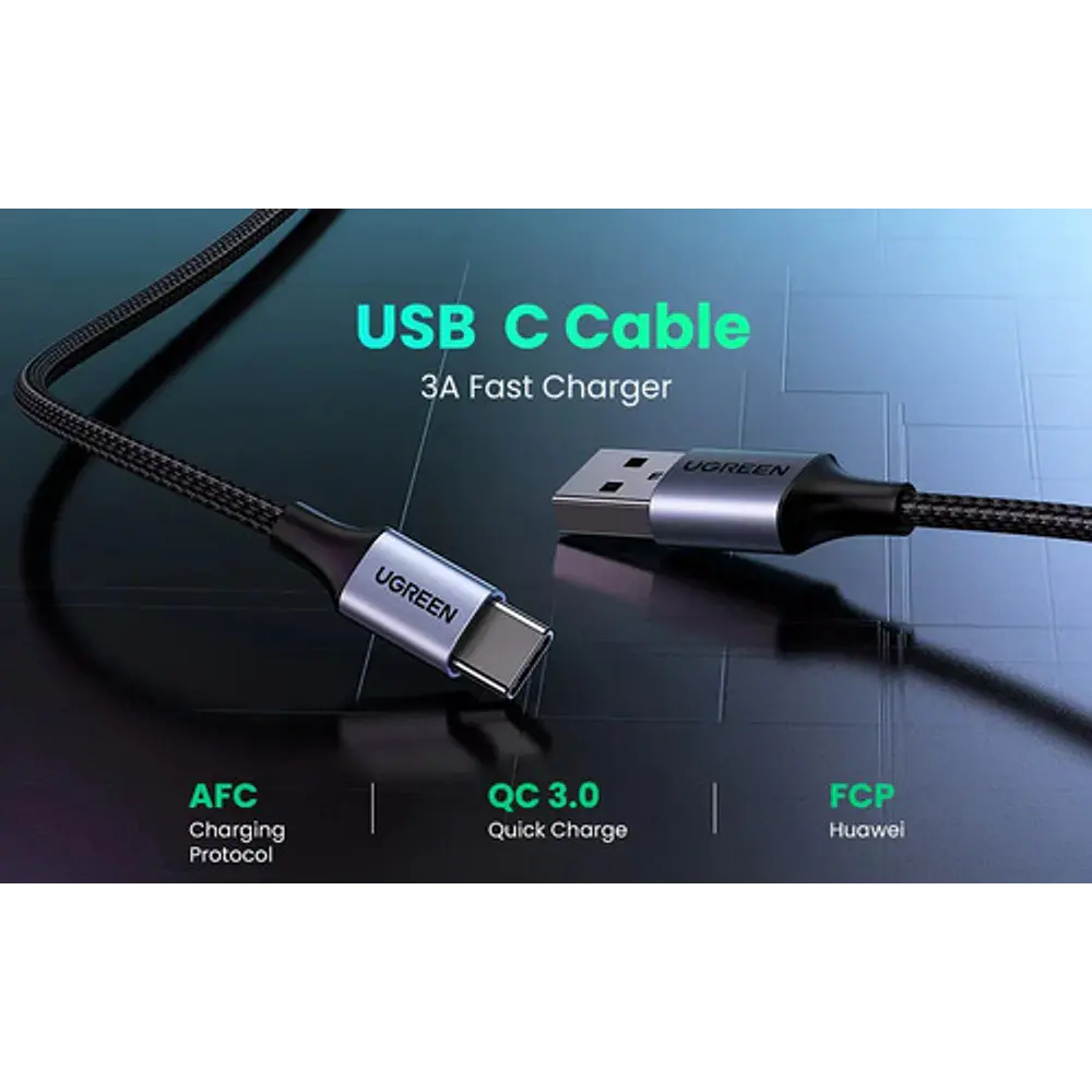Cable Usb-c / Usb-a Datapower 3a Max 1 Metro Reforzado Negro Ugreen Us288
