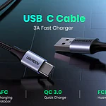 Cable Usb-c / Usb-a Datapower 3a Max 1 Metro Reforzado Negro Ugreen Us288