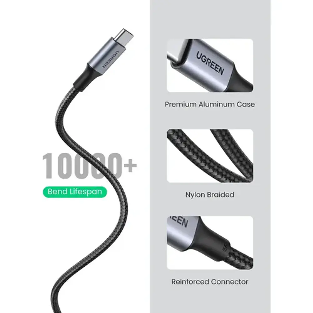 Cable Usb-c / Usb-c 3.1 Datapower 100w Max 1 Metro Reforzado Negro Ugreen Us300