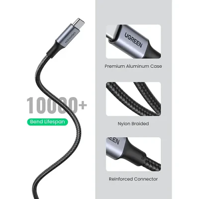 Cable Usb-c / Usb-c 3.1 Datapower 100w Max 1 Metro Reforzado Negro Ugreen Us300