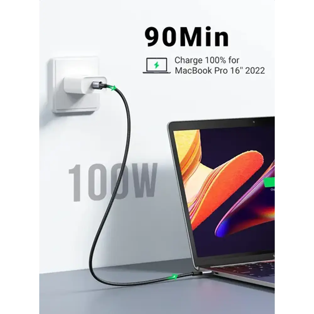 Cable Usb-c / Usb-c 3.1 Datapower 100w Max 1 Metro Reforzado Negro Ugreen Us300