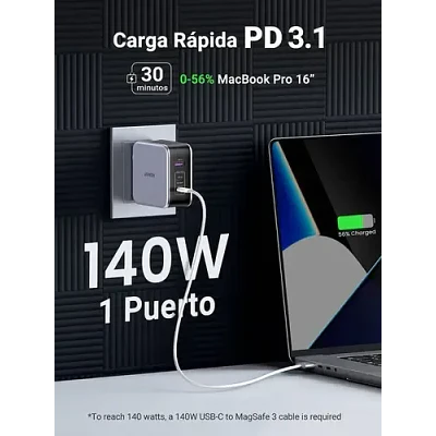 Cargador Ugreen Nexode CD289 GaN 140W con cable USB-C