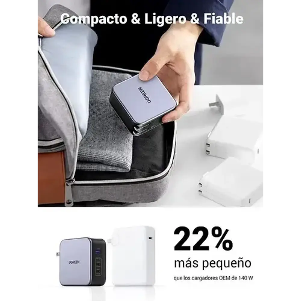 Cargador Ugreen Nexode CD289 GaN 140W con cable USB-C