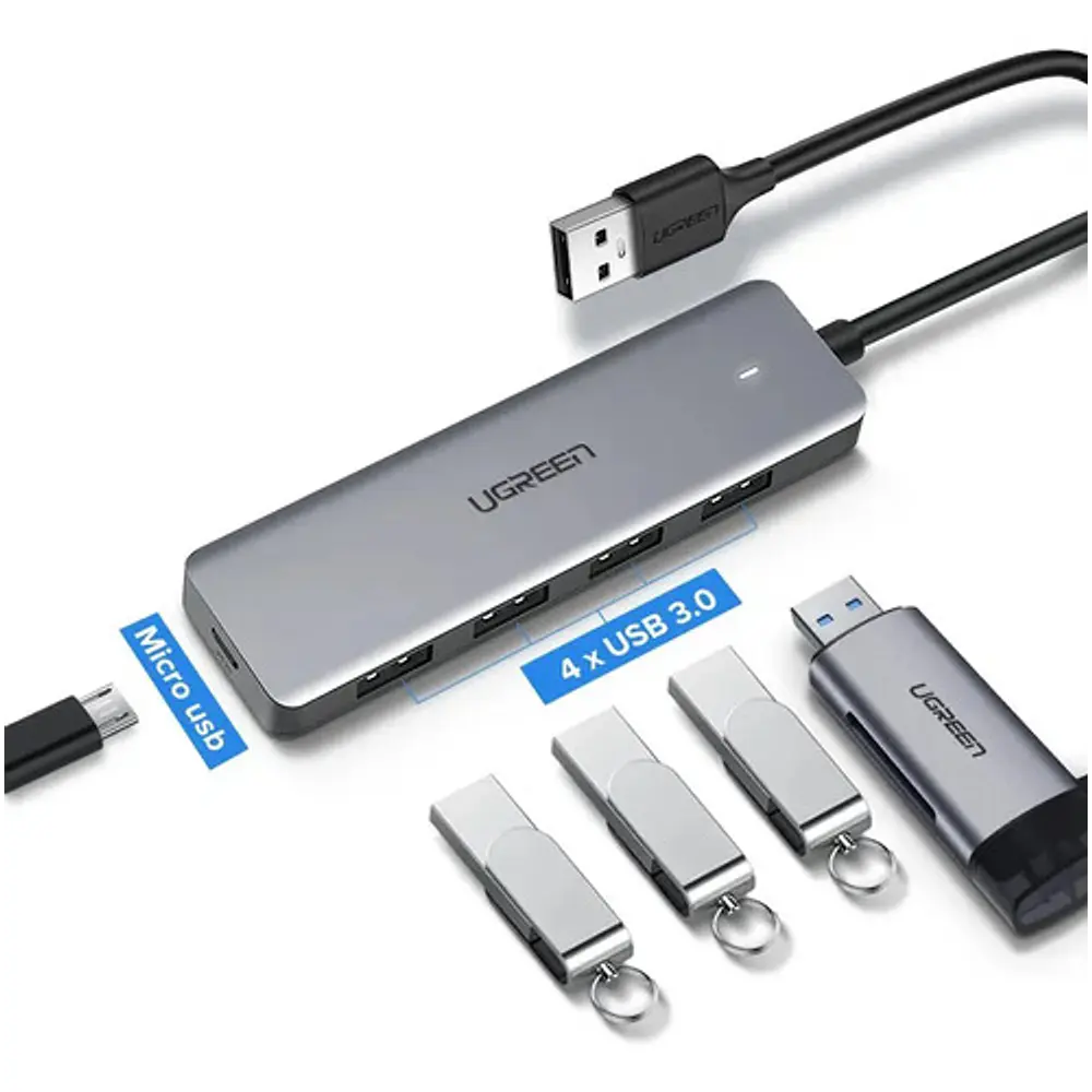 Hub Usb-a De 4 Puertos Usb-a 3.0 Con Pd Aluminio Ugreen Cm219