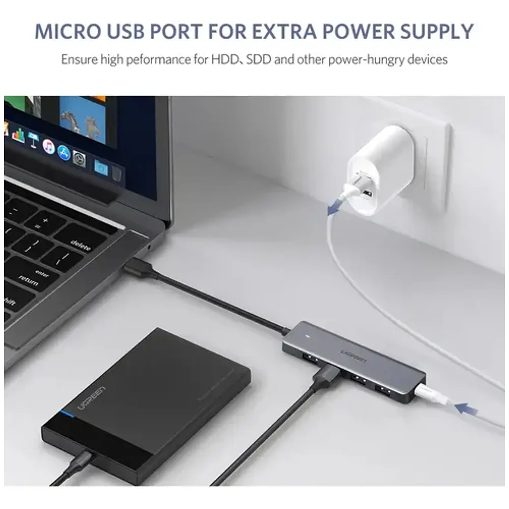 Hub Usb-a De 4 Puertos Usb-a 3.0 Con Pd Aluminio Ugreen Cm219