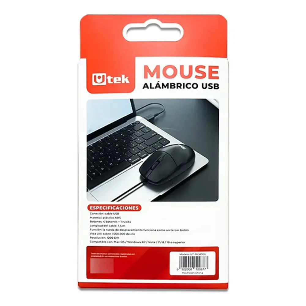 Mouse alámbrico USB Utek UT-MO830U