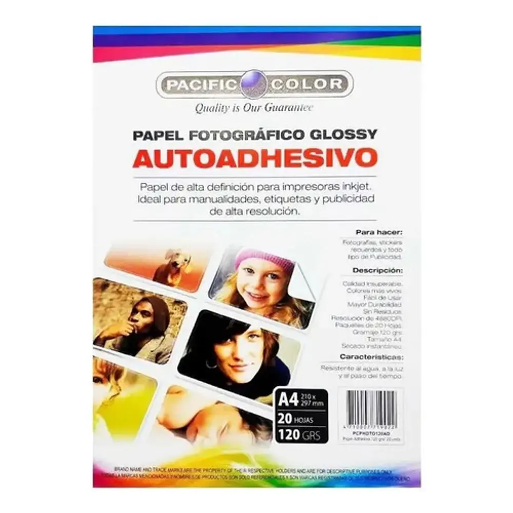 Papel Fotográfico Autoadhesivo 120g 20hojas A4 Pacific Color