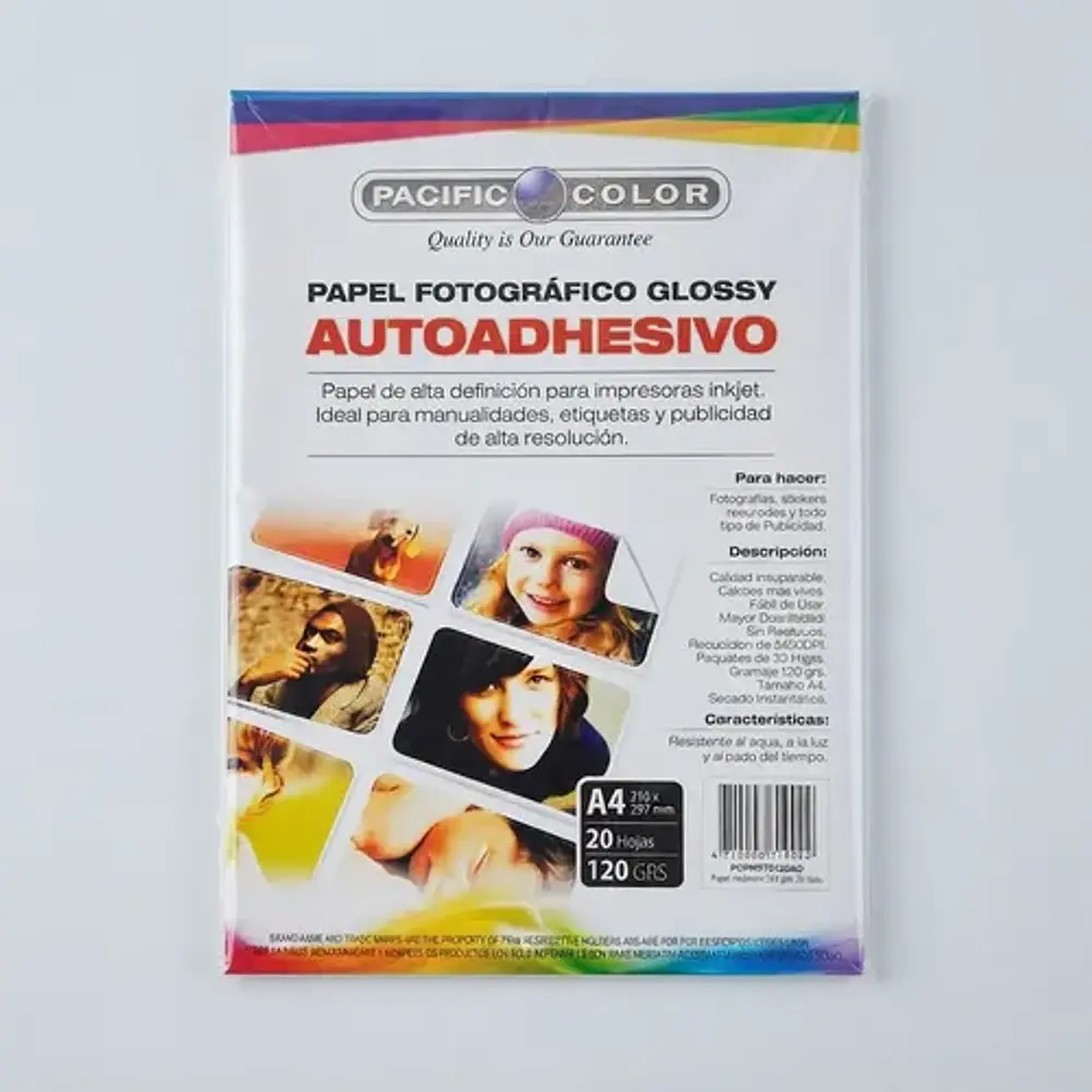 Papel Fotográfico Autoadhesivo 120g 20hojas A4 Pacific Color