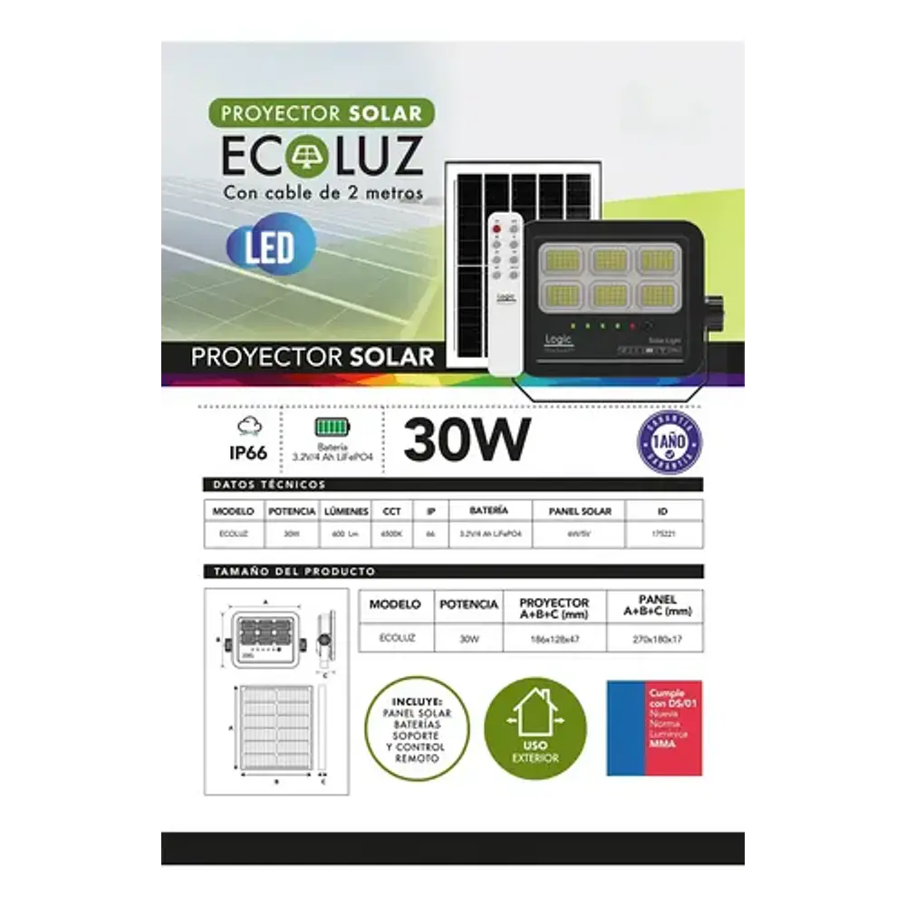 Proyector solar LED Logic Ecoluz 30W
