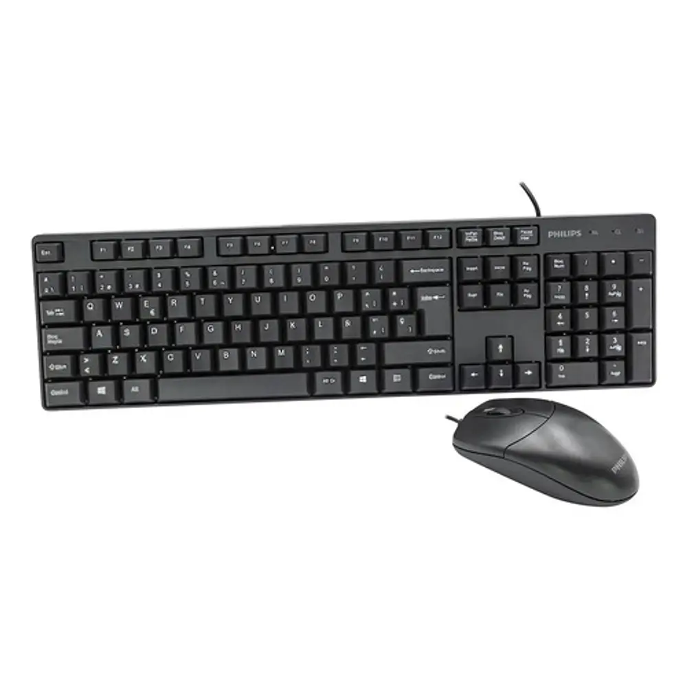 Combo teclado y mouse alámbrico Philips serie 200 negro