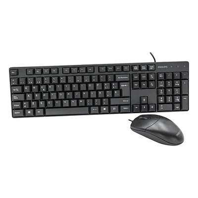 Combo teclado y mouse alámbrico Philips serie 200 negro
