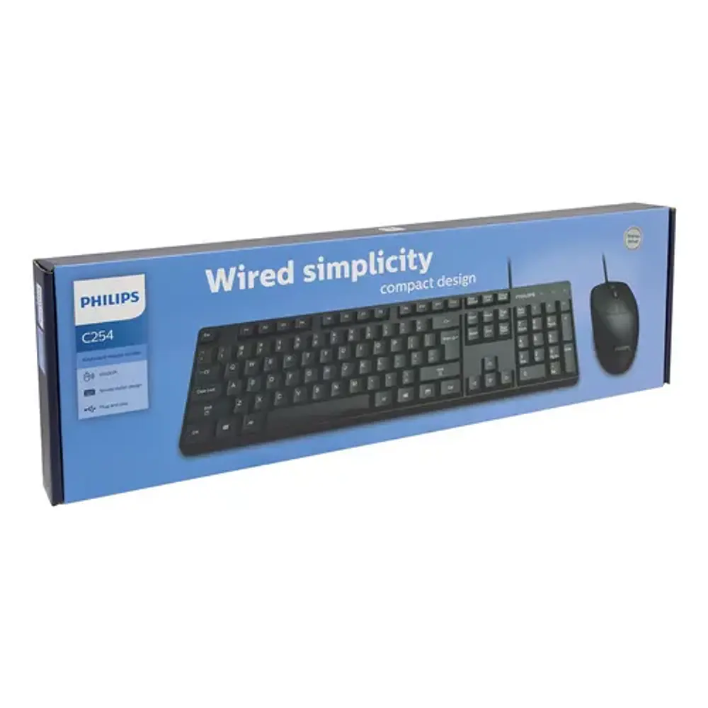 Combo teclado y mouse alámbrico Philips serie 200 negro