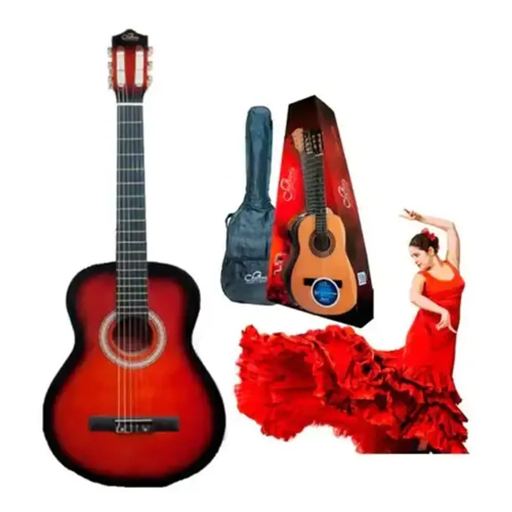 Guitarra Clasica Sevillana 8459 34 Pulgadas Sunburst + Funda Color Rojo