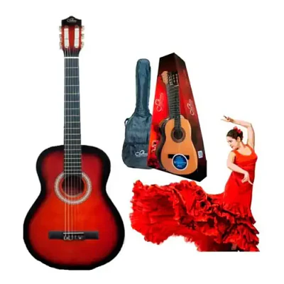 Guitarra Clasica Sevillana 8459 34 Pulgadas Sunburst + Funda Color Rojo