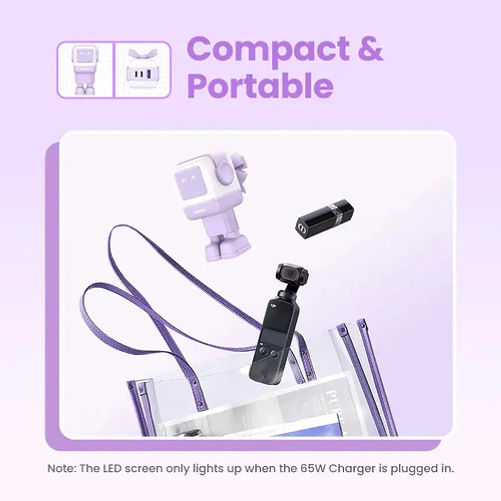 Cargador Robot GAN 65W 1 USB-A + 2 USB-C PURPURA CD361
