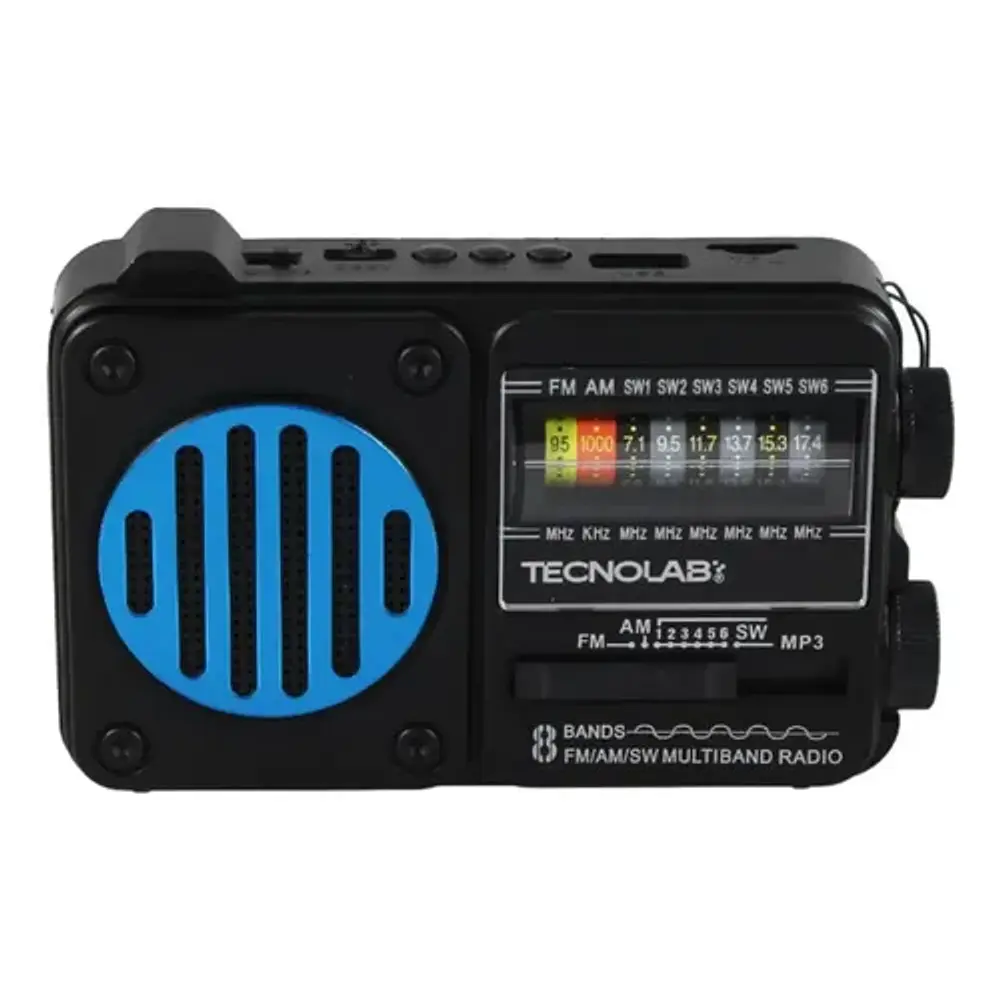 Radio Solar Bluetooth 8 Bandas Tecnolab Tl847bl Negro Con Detalles Azules