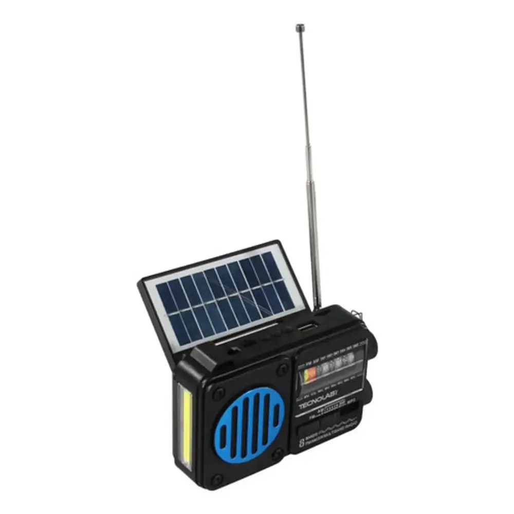 Radio Solar Bluetooth 8 Bandas Tecnolab Tl847bl Negro Con Detalles Azules