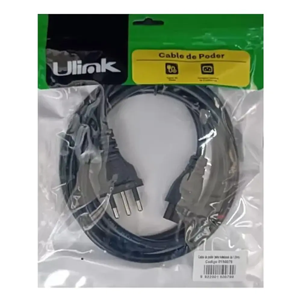Cable Poder Trebol Para Cargadores De Notebook Reforzado Color Negro